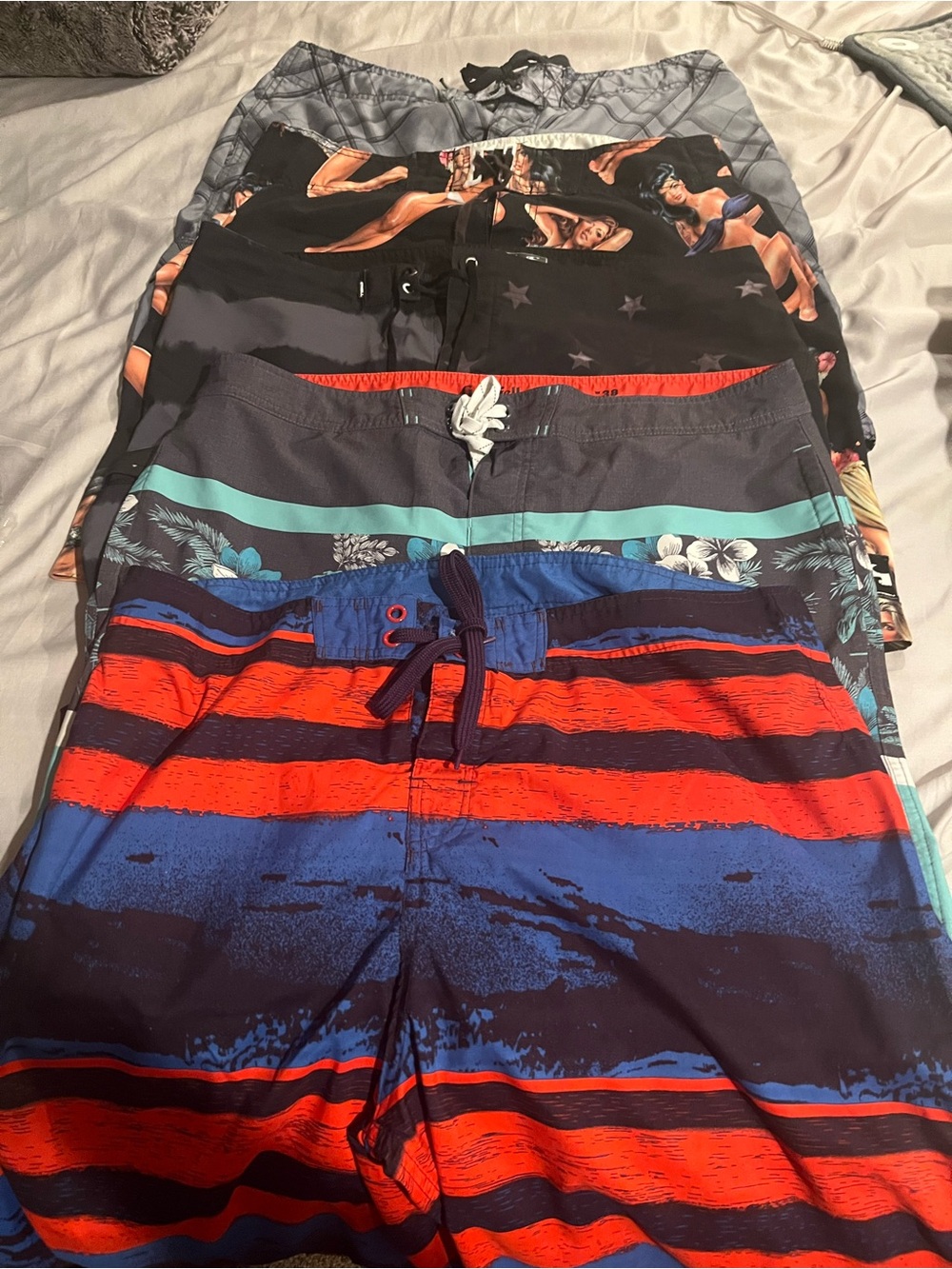Men's Red and Blue Striped Swim Board Shorts lot of 5